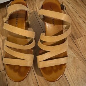 Lucky Brand Tan Suede Strappy Wedge Sandals